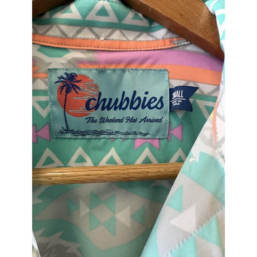 Chubbies Shirt Mens Small Multicolor Aztec Geometric Short Sleeve Button Up - Picture 2 of 5